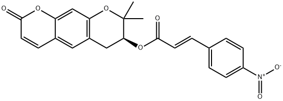 2-Propenoic acid, 3-(4-nitrophenyl)-, (7S)-7,8-dihydro-8,8-dimethyl-2-oxo-2H,6H-benzo[1,2-b:5,4-b']dipyran-7-yl ester, (2E)- 结构式