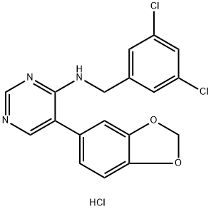 4-Pyrimidinamine, 5-(1,3-benzodioxol-5-yl)-N-[(3,5-dichlorophenyl)methyl]-, hydrochloride (1:1) Structure