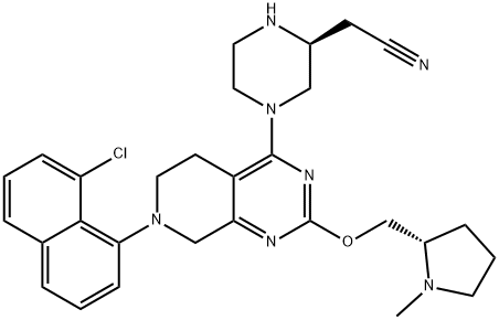 2-((S)-4-(7-(8-氯萘-1-基)-2-((((S)-1-甲基吡咯烷-2-基)甲氧基)-5,6,7,8-四氢吡啶基 [3,4-D]嘧啶-4-基)哌嗪-2-基)乙腈 结构式