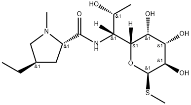 メチル6,8-ジデオキシ-6-[[[(2S,4R)-4β-エチル-1-メチル-2α-ピロリジニル]カルボニル]アミノ]-1-チオ-D-erythro-α-D-galacto-オクトピラノシド 化学構造式