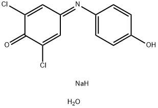 2,5-Cyclohexadien-1-one, 2,6-dichloro-4-[(4-hydroxyphenyl)imino]-, sodium salt, hydrate (1:1:1) Structure