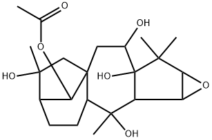 (2β,3β,14R)-2,3-エポキシグラヤノトキサン-5,6β,10,14,16-ペンタオール14-アセタート 化学構造式