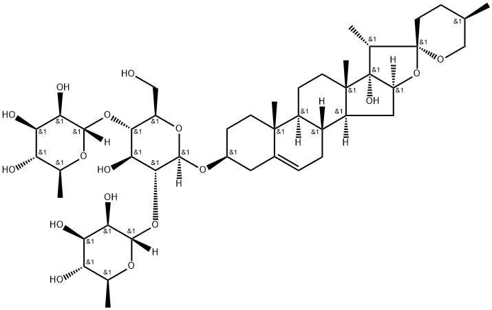 Pennogenin3-O-α-L-rhamnopyranosyl-(1→2)-[α-L-rhamnopyranosyl-(1→4)]-β-D-glucopyranoside Struktur
