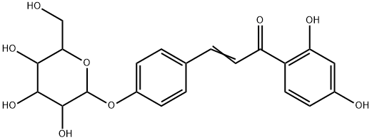 4-(β-D-グルコピラノシルオキシ)-2′,4′-ジヒドロキシカルコン 化学構造式