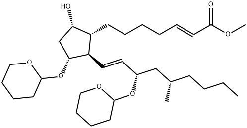 2-Heptenoic acid, 7-[(1R,2R,3R,5S)-5-hydroxy-2-[(1E,3S,5S)-5-methyl-3-[(tetrahydro-2H-pyran-2-yl)oxy]-1-nonenyl]-3-[(tetrahydro-2H-pyran-2-yl)oxy]cyclopentyl]-, methyl ester, (2E)- (9CI) 结构式