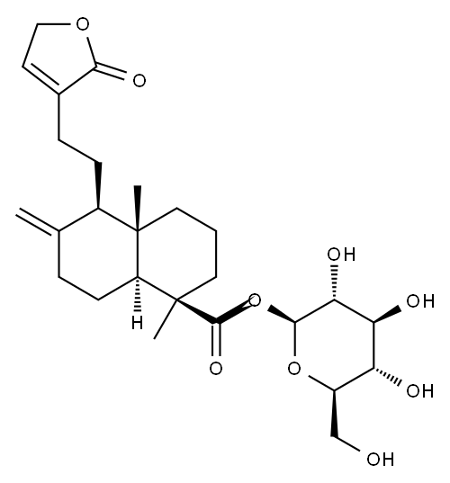 BETA-D-吡喃葡萄糖 1-[(1S,4AS,5R,8AR)-5-[2-(2,5-二氢-2-氧代-3-呋喃基)乙基]十氢-1,4A-二甲基-6-亚甲基-1-萘甲酸酯] 结构式