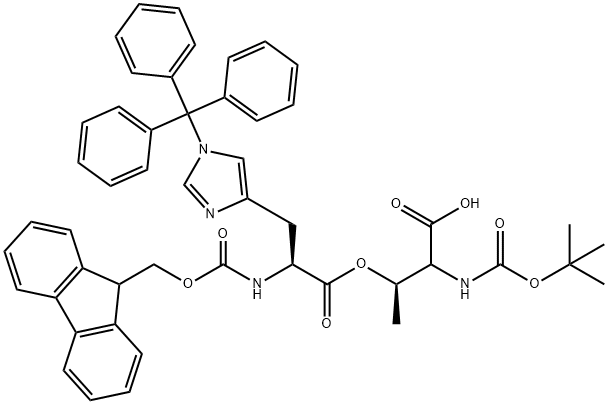 (Tert-Butoxy)Carbonyl Thr((9H-Fluoren-9-yl)MethOxy]Carbonyl His(Trt))-OH 结构式