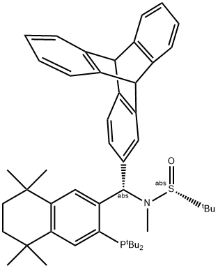 [S(R)]-N-[(S)-[3-(二叔丁基膦)-5,6,7,8-四氢-5,5,8,8-四甲基-2-萘基](9,10-二氢-9,10[1',2']-苯并蒽基)甲基]-N-甲基-2-叔丁基亚磺酰胺 结构式