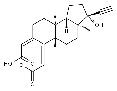 Acetic acid, 2-[(3R,3aS,5aS,6Z,9aR,9bS)-6-(carboxymethylene)-3-ethynyldodecahydro-3-hydroxy-3a-methyl-7H-benz[e]inden-7-ylidene]-, (2Z)- Structure