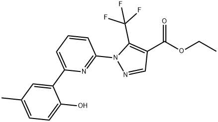 1H-Pyrazole-4-carboxylic acid, 1-[6-(2-hydroxy-5-methylphenyl)-2-pyridinyl]-5-(trifluoromethyl)-, ethyl ester 结构式