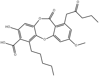 11H-Dibenzo[b,e][1,4]dioxepin-7-carboxylic acid, 8-hydroxy-3-methoxy-11-oxo-1-(2-oxopentyl)-6-pentyl- Structure