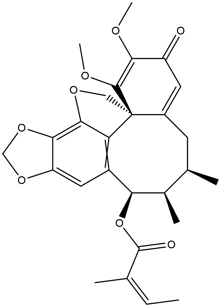 2-Butenoic acid, 2-methyl-, (6R,7R,8R,14aS)-5,6,7,8-tetrahydro-1,2-dimethoxy-6,7-dimethyl-3-oxo-3H,14H-benzo[1,8]cycloocta[1,2,3-cd][1,3]dioxolo[4,5-g]benzofuran-8-yl ester, (2Z)-rel-(-)- Structure