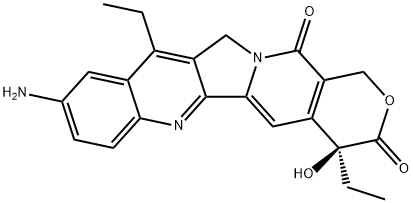 1H-Pyrano[3',4':6,7]indolizino[1,2-b]quinoline-3,14(4H,12H)-dione, 9-amino-4,11-diethyl-4-hydroxy-, (4S)- Structure
