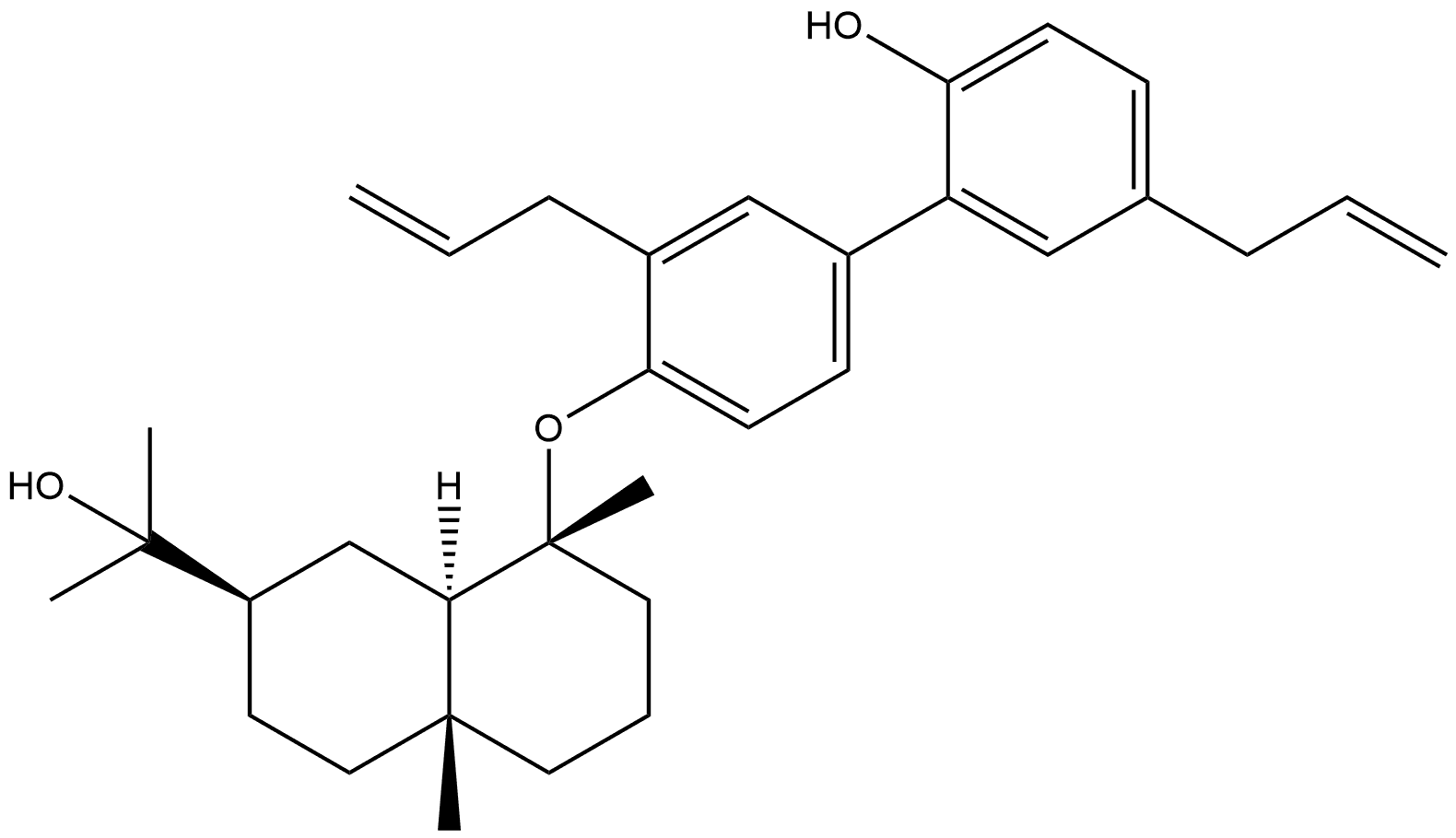 2-Naphthalenemethanol, decahydro-8-[(2'-hydroxy-3,5'-di-2-propen-1-yl[1,1'-biphenyl]-4-yl)oxy]-α,α,4a,8-tetramethyl-, (2R,4aR,8R,8aR)- Structure