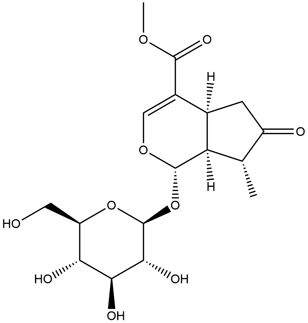 Cyclopenta[c]pyran-4-carboxylic acid, 1-(β-D-glucopyranosyloxy)-1,4a,5,6,7,7a-hexahydro-7-methyl-6-oxo-, methyl ester, (1S,4aS,7R,7aS)- Structure