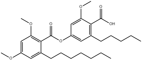 Benzoic acid, 2-heptyl-4,6-dimethoxy-, 4-carboxy-3-methoxy-5-pentylphenyl ester Structure