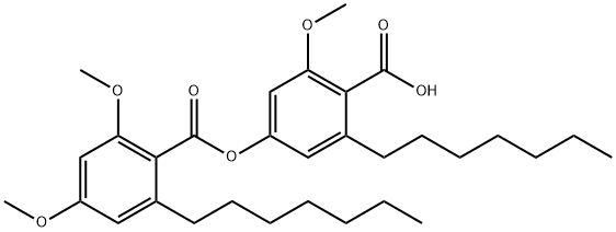 Benzoic acid, 2-heptyl-4,6-dimethoxy-, 4-carboxy-3-heptyl-5-methoxyphenyl ester Structure