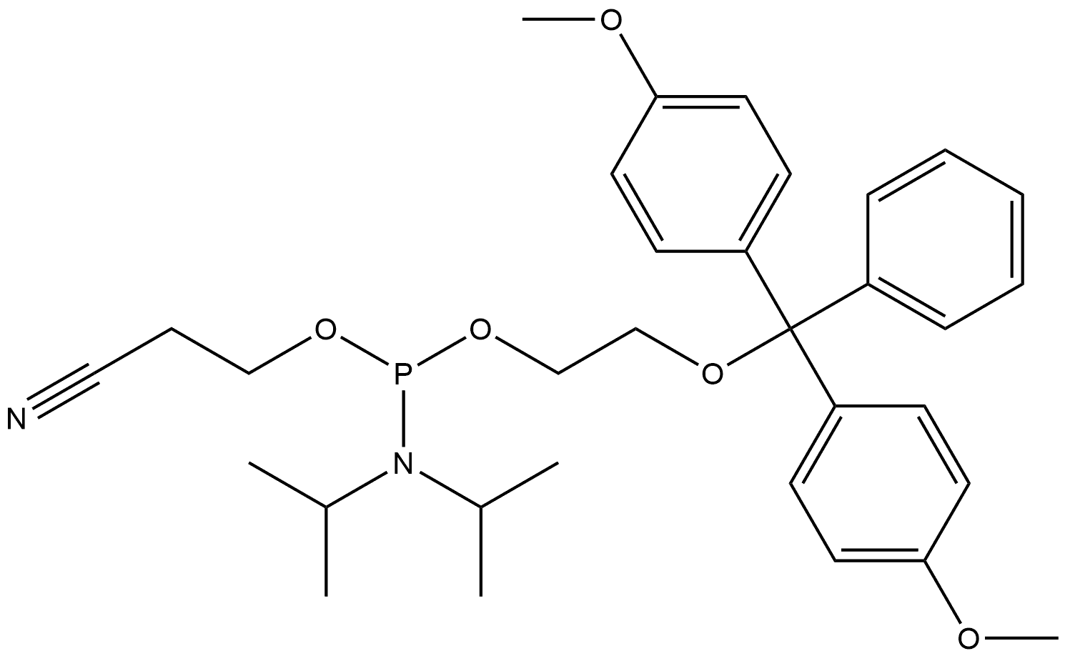 Phosphoramidous acid, N,N-bis(1-methylethyl)-, 2-[bis(4-methoxyphenyl)phenylmethoxy]ethyl 2-cyanoethyl ester 结构式