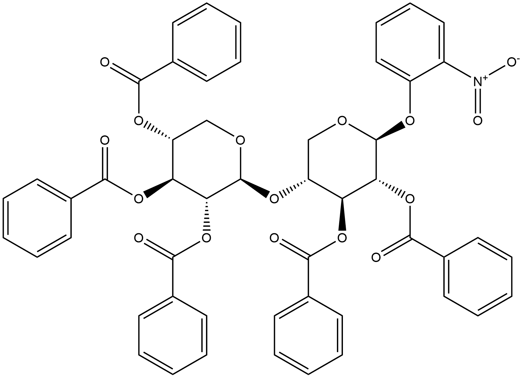 β-D-Xylopyranoside, 2-nitrophenyl 4-O-(2,3,4-tri-O-benzoyl-β-D-xylopyranosyl)-, 2,3-dibenzoate Structure