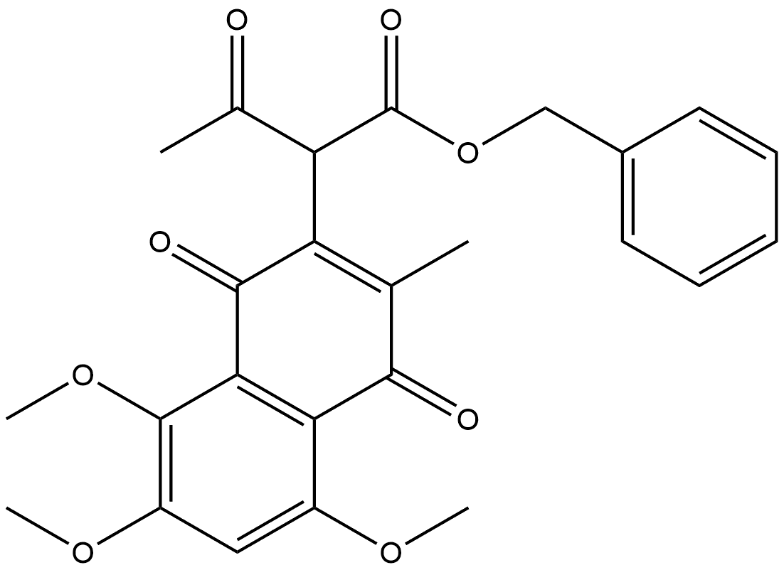2-Naphthaleneacetic acid, α-acetyl-1,4-dihydro-5,7,8-trimethoxy-3-methyl-1,4-dioxo-, phenylmethyl ester Struktur