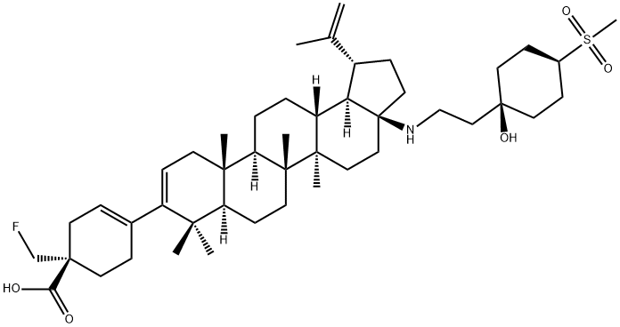 3-Cyclohexene-1-carboxylic acid, 1-(fluoromethyl)-4-[17-[[2-[cis-1-hydroxy-4-(methylsulfonyl)cyclohexyl]ethyl]amino]-28-norlupa-2,20(29)-dien-3-yl]-, (1S)- Structure