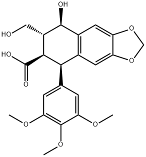 5,6,7,8-テトラヒドロ-8β-ヒドロキシ-7α-(ヒドロキシメチル)-5β-(3,4,5-トリメトキシフェニル)ナフト[2,3-d]-1,3-ジオキソール-6β-カルボン酸 化学構造式