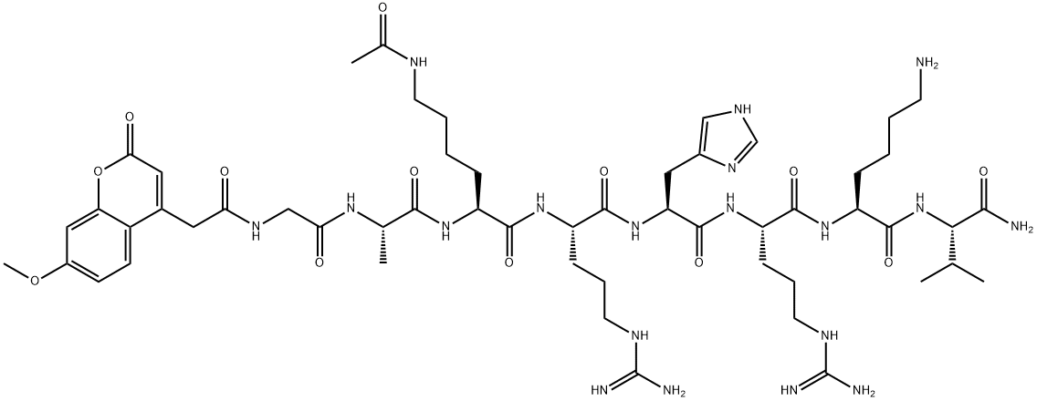 Mca-Gly-Ala-Lys(Ac)-Arg-His-Arg-Lys-Val-NH2 Structure
