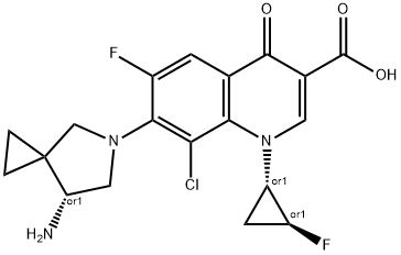 3-Quinolinecarboxylic acid, 7-[(7R)-7-amino-5-azaspiro[2.4]hept-5-yl]-8-chloro-6-fluoro-1-[(1S,2S)-2-fluorocyclopropyl]-1,4-dihydro-4-oxo-, rel- Structure