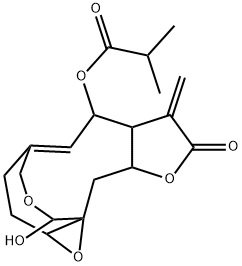 2-Methylpropanoic acid [1a,2,6,6a,7,8,9a,10-octahydro-11-hydroxy-7-methylene-8-oxo-3H-4,10a-(methanoxymethano)oxireno[8,9]cyclodeca[1,2-b]furan-6-yl] ester 结构式