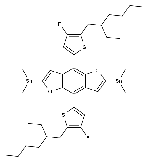 Stannane, 1,1'-[4,8-bis[5-(2-ethylhexyl)-4-fluoro-2-thienyl]benzo[1,2-b:4,5-b']difuran-2,6-diyl]bis[1,1,1-trimethyl- 结构式