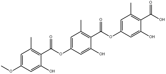 Benzoic acid, 2-hydroxy-4-[(2-hydroxy-4-methoxy-6-methylbenzoyl)oxy]-6-methyl-, 4-carboxy-3-hydroxy-5-methylphenyl ester Structure