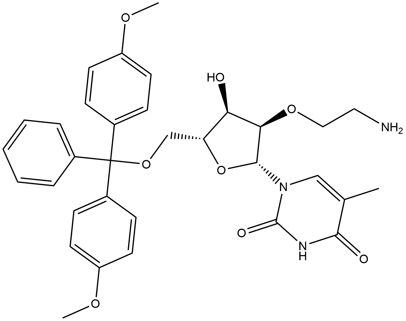 Uridine, 2'-O-(2-aminoethyl)-5'-O-[bis(4-methoxyphenyl)phenylmethyl]-5-methyl- Struktur