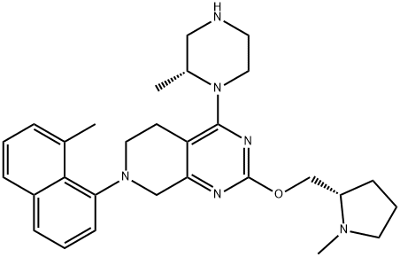 5,6,7,8-Tetrahydro-7-(8-methyl-1-naphthalenyl)-4-[(2R)-2-methyl-1-piperazinyl]-2-[[(2S)-1-methyl-2-pyrrolidinyl]methoxy]pyrido[3,4-d]pyrimidine 结构式
