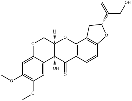 (2R,12aR)-1,2,6,6a,12,12a-ヘキサヒドロ-6aα-ヒドロキシ-2-[1-(ヒドロキシメチル)エテニル]-8,9-ジメトキシ[1]ベンゾピラノ[3,4-b]フロ[2,3-h][1]ベンゾピラン-6-オン 化学構造式