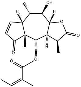 (Z)-2-Methyl-2-butenoic acid [(3S)-2,3,3aα,4,4a,5,7aα,8,9,9aα-decahydro-9β-hydroxy-3β,4aβ,8α-trimethyl-2,5-dioxoazuleno[6,5-b]furan-4α-yl] ester Structure