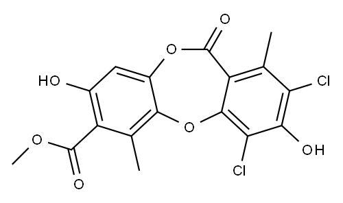 11H-Dibenzo[b,e][1,4]dioxepin-7-carboxylic acid, 2,4-dichloro-3,8-dihydroxy-1,6-dimethyl-11-oxo-, methyl ester Structure