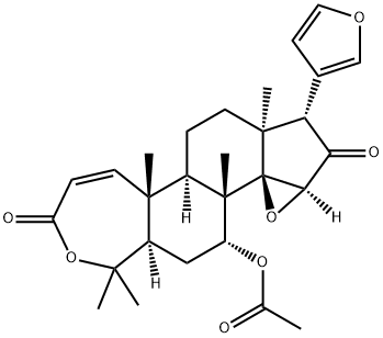 (13α,17α)-7α-アセトキシ-14β,15β:21,23-ジエポキシ-4a,4a,8-トリメチル-A-ホモ-24-ノル-4-オキサ-5α-コラ-1,20,22-トリエン-3,16-ジオン 化学構造式