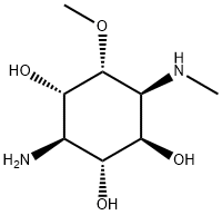 (1R)-3β-アミノ-5α-メトキシ-6β-メチルアミノシクロヘキサン-1β,2α,4α-トリオール 化学構造式