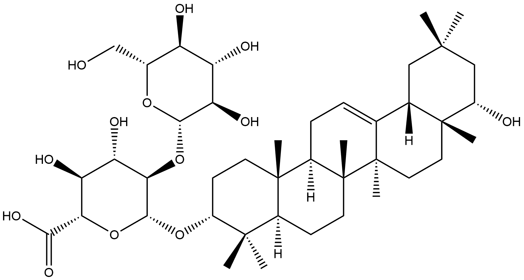 β-D-Glucopyranosiduronic acid, (3β,22β)-22-hydroxyolean-12-en-3-yl 2-O-β-D-glucopyranosyl- Structure