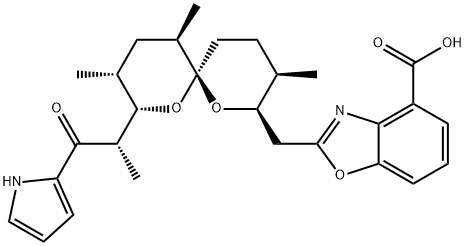 2-[[(2R,3R,6S,8S,9R,11R)-3,9,11-トリメチル-8-[(S)-1-メチル-2-オキソ-2-(1H-ピロール-2-イル)エチル]-1,7-ジオキサスピロ[5.5]ウンデカ-2-イル]メチル]ベンゾオキサゾール-4-カルボン酸 化学構造式