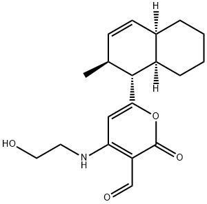 4-[(2-Hydroxyethyl)amino]-6-[(1R)-1,2,4aα,5,6,7,8,8aα-octahydro-2β-methylnaphthalen-1α-yl]-2-oxo-2H-pyran-3-carbaldehyde Struktur