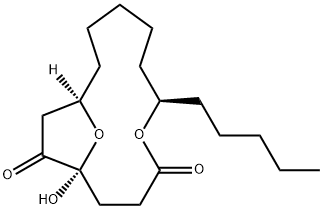 [1S,6R,12R,(-)]-1-ヒドロキシ-6-ペンチル-5,15-ジオキサビシクロ[10.2.1]ペンタデカン-4,14-ジオン 化学構造式