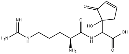 L-Arg-2-(1-ヒドロキシ-2-オキソ-3-シクロペンテン-1-イル)-Gly-OH 化学構造式