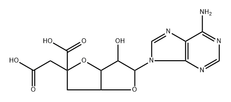 (3aR,6aS)-5β-(6-アミノ-9H-プリン-9-イル)-ヘキサヒドロ-6α-ヒドロキシ-2-カルボキシフロ[3,2-b]フラン-2-酢酸 化学構造式