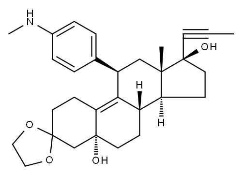Estr-9-en-3-one, 5,17-dihydroxy-11-[4-(methylamino)phenyl]-17-(1-propynyl)-, cyclic 1,2-ethanediyl acetal, (5α,11β,17β)- (9CI) Structure
