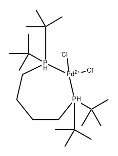 Palladium, [1,1'-(1,4-butanediyl)bis[1,1-bis(1,1-dimethylethyl)phosphine-κP]]dichloro-, (SP-4-2)- Struktur