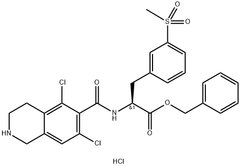L-Phenylalanine, N-[(5,7-dichloro-1,2,3,4-tetrahydro-6-isoquinolinyl)carbonyl]-3-(methylsulfonyl)-, phenylmethyl ester, hydrochloride (1:1) Structure
