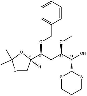 D-altro-Heptose, 4-deoxy-3-O-methyl-6,7-O-(1-methylethylidene)-5-O-(phenylmethyl)-, cyclic 1,3-propanediyl dithioacetal 结构式