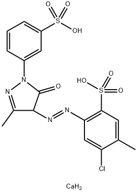 カルシウム＝6-クロロ-4-［5-ヒドロキシ-3-メチル-1-（3-スルホナトフェニル）-4-ピラゾリルアゾ］-3-トルエンスルホナート 化学構造式