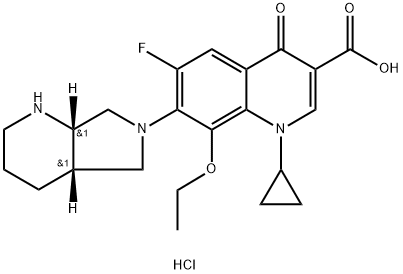 3-Quinolinecarboxylic acid, 1-cyclopropyl-8-ethoxy-6-fluoro-1,4-dihydro-7-[(4aR,7aR)-octahydro-6H-pyrrolo[3,4-b]pyridin-6-yl]-4-oxo-, hydrochloride (1:1), rel- Struktur